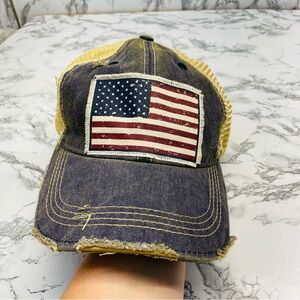 Vintage American Flag Trucker Hat One Size Unisex